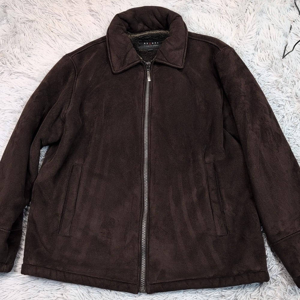Axcess Jacket Womens L Brown Coat Soft Preppy Pockets Zip Up Faux Fur Lining